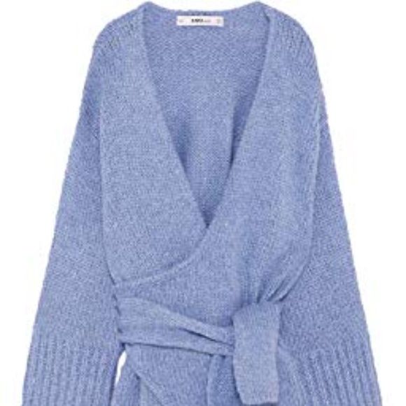 Zara | Sweaters | Zara Wool Blue Double Breasted Wrap Cardigan | Poshmark